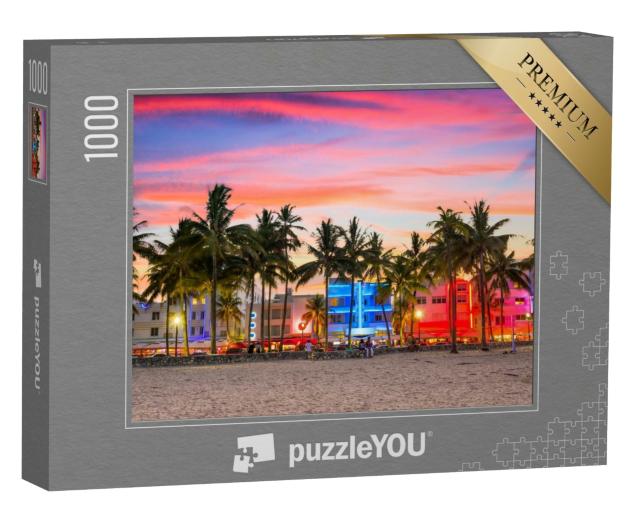 Puzzle de 1000 pièces « Ocean Drive au coucher du soleil, Miami Beach, Floride, États-Unis »