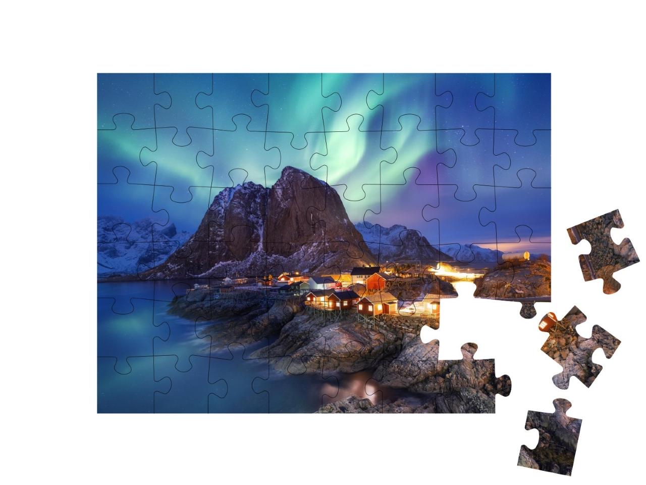 Puzzle de 48 pièces « Aurora borealis sur l'archipel des Lofoten, Norvège »
