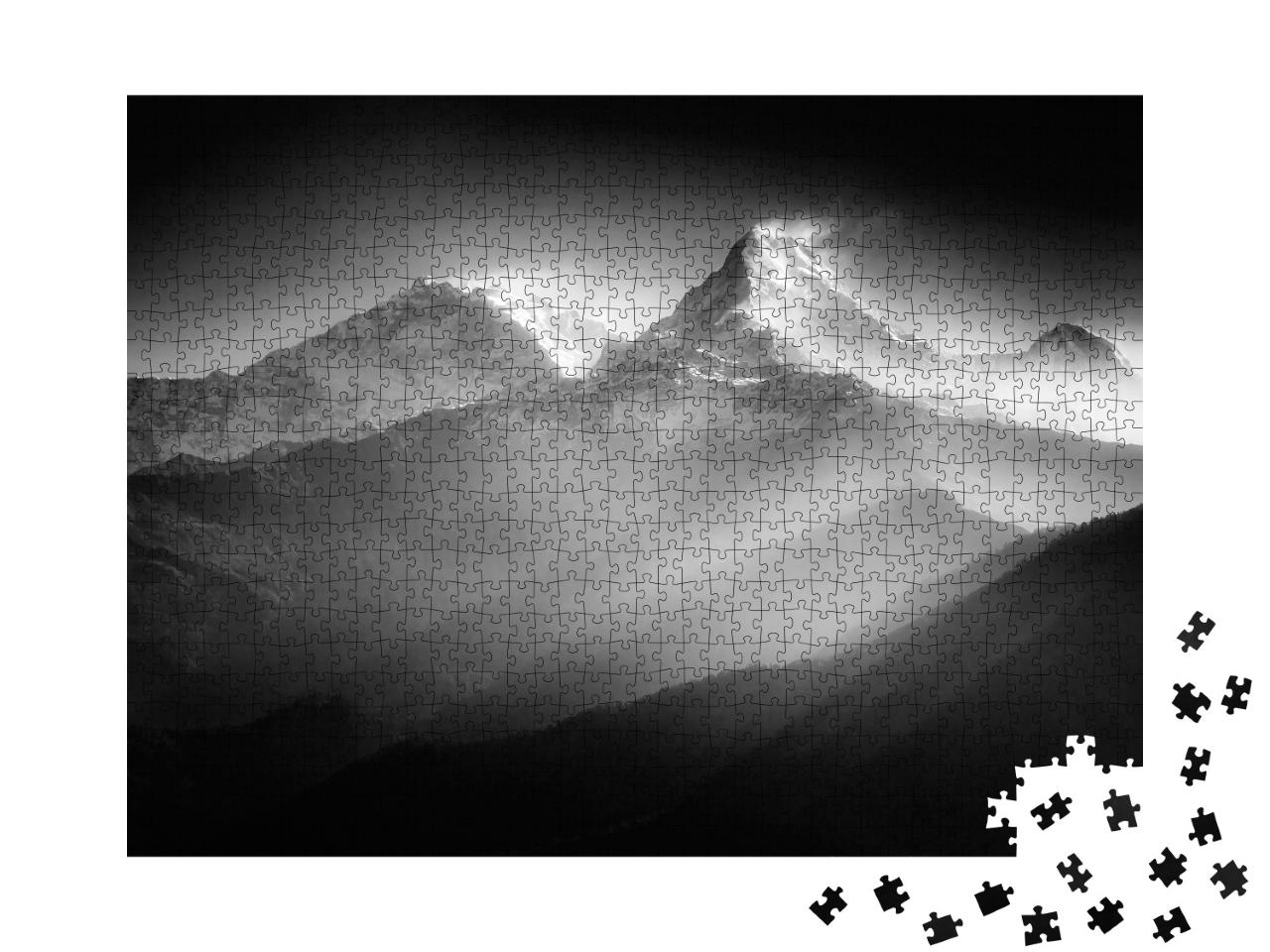 Puzzle de 1000 pièces « Majestueuses montagnes Annapurna, noir et blanc »