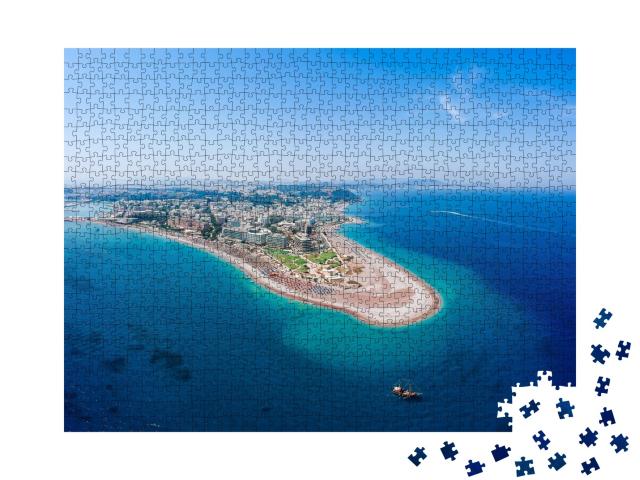 Puzzle de 1000 pièces « Vue aérienne : Rhodes et sa lagune, vue d'en haut, Grèce »