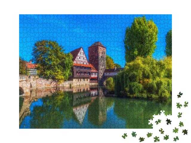 Puzzle de 1000 pièces « Les rives de la Pegnitz à Nuremberg, Allemagne »