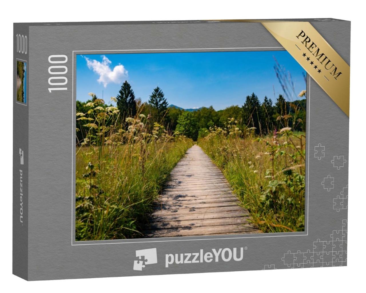 Puzzle de 1000 pièces « Sentier de randonnée en bois à travers les Alpes bavaroises »
