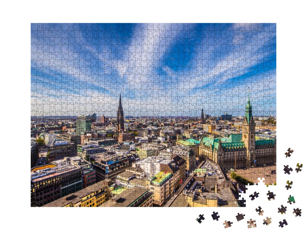 Puzzle de 1000 pièces « L'hôtel de ville de Hambourg vu d'en haut »