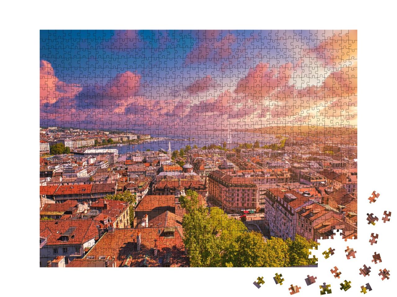Puzzle de 1000 pièces « Genève au coucher du soleil »