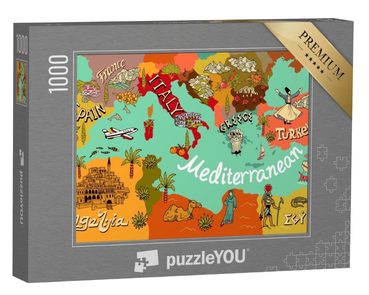 Puzzle de 1000 pièces « Carte illustrée : Pays méditerranéens »