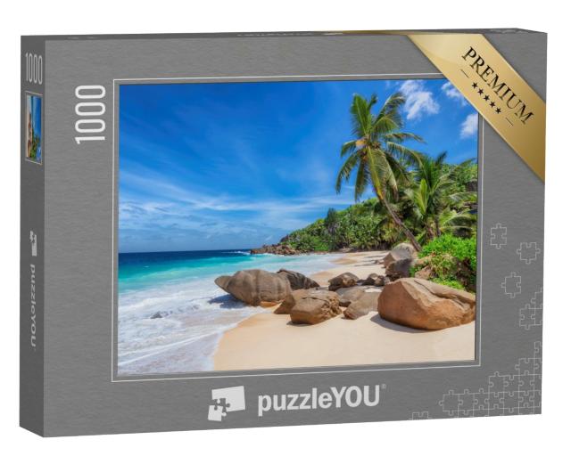 Puzzle de 1000 pièces « Plage tropicale et cocotiers aux Seychelles »