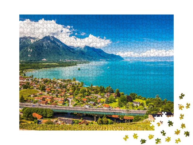 Puzzle de 1000 pièces « Vue panoramique de Villeneuve sur le lac Léman, Suisse »