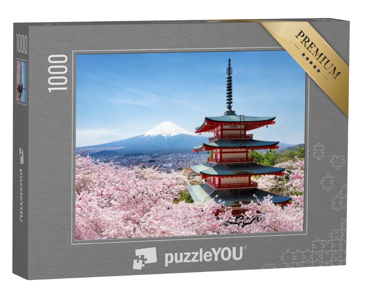 Puzzle de 1000 pièces « Pagode Chureito et Mont Fuji dans une mer de cerisiers en fleurs, Japon »
