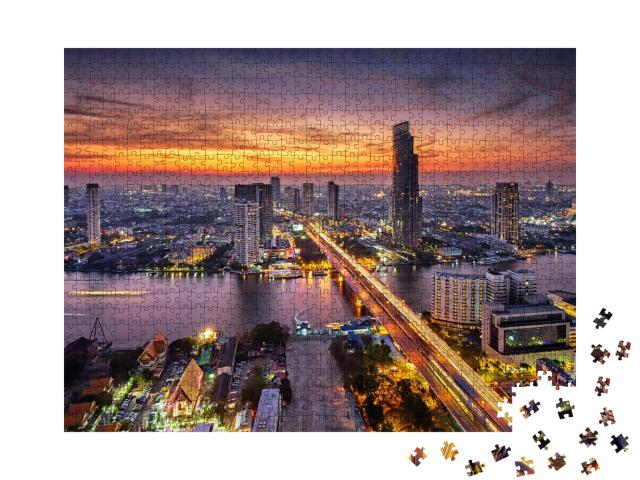 Puzzle de 1000 pièces « Bangkok au coucher du soleil sur le pont Taksin »
