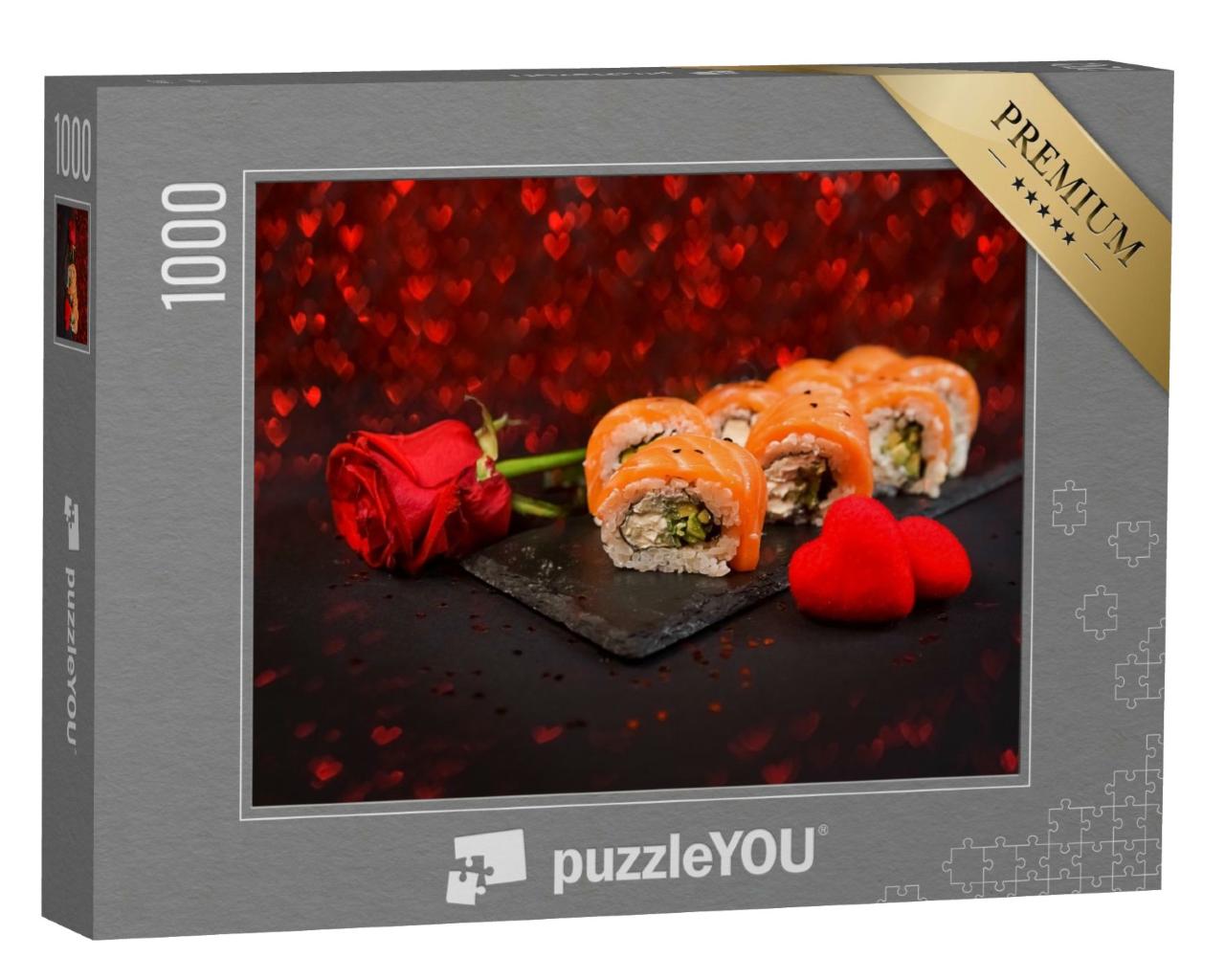Puzzle de 1000 pièces « Rouleaux de sushi sur une assiette noire »