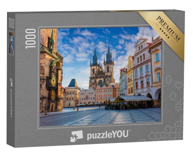 Puzzle de 1000 pièces « Matin de printemps : Place de la Vieille Ville avec l'église Tyn, Prague, République tchèque »