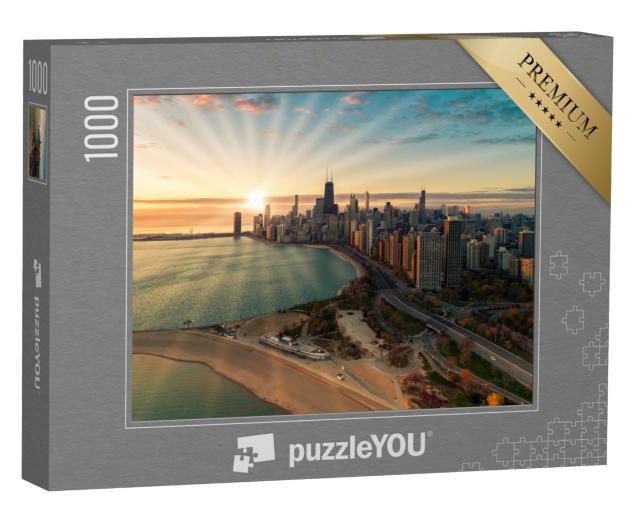Puzzle de 1000 pièces « Vue aérienne du skyline du centre-ville de Chicago »
