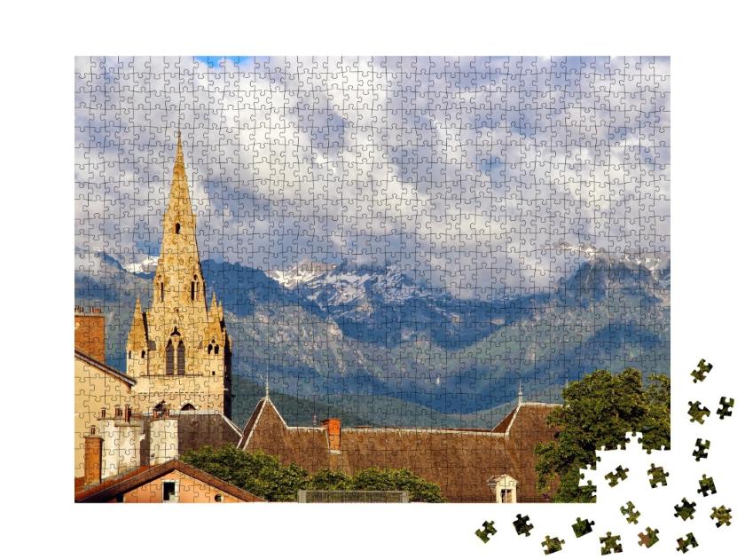 Puzzle de 1000 pièces « Église Saint-André et Alpes françaises, Grenoble, France »