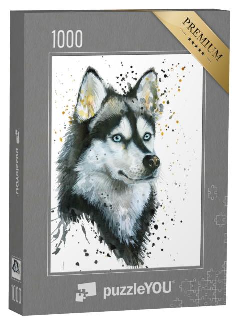Puzzle de 1000 pièces « Aquarelle Illustration d'un husky »