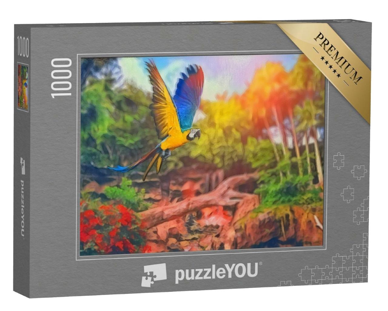 Puzzle de 1000 pièces « dans le style artistique de Franz Marc - perroquet ara dans la forêt tropicale »