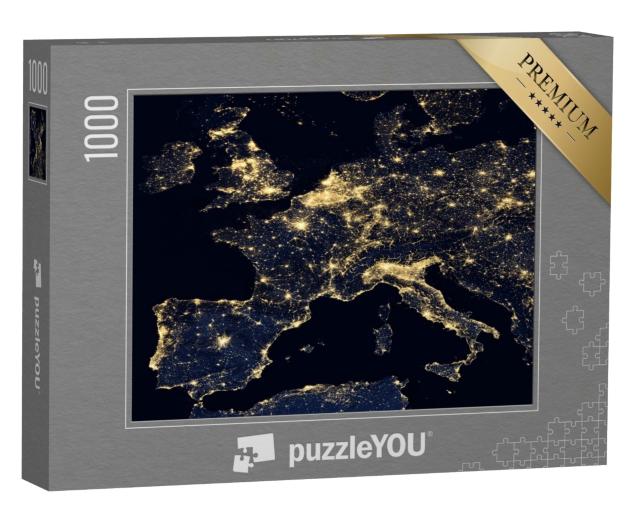 Puzzle de 1000 pièces « Lumières de la ville sur la carte du monde, Europe, NASA »