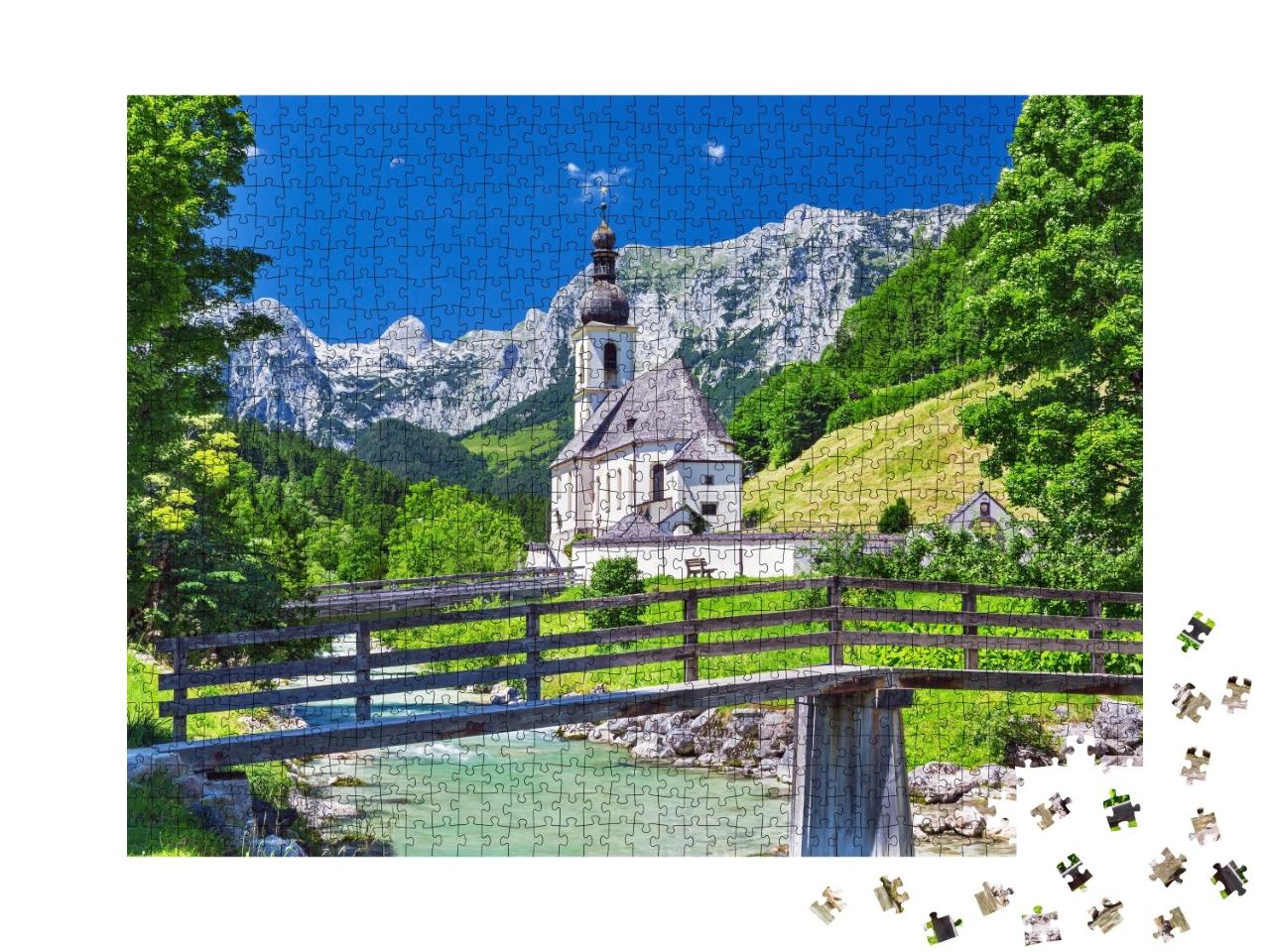 Puzzle de 1000 pièces « Paysage de montagne pittoresque : St. Sebastian dans le village de Ramsau »