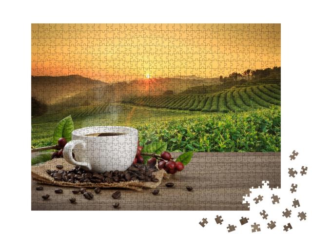 Puzzle de 1000 pièces « Une tasse de café fraîchement préparé »