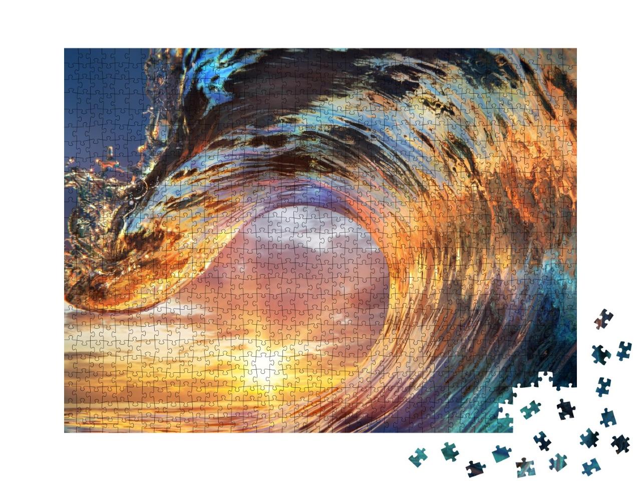 Puzzle de 1000 pièces « Vague marine colorée devant de beaux nuages »