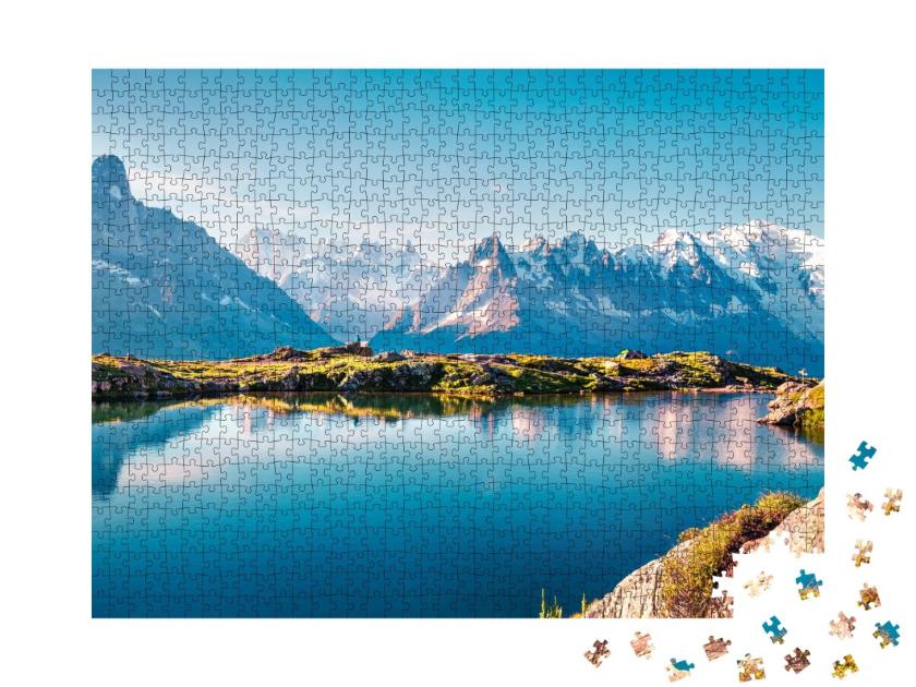 Puzzle de 1000 pièces « Panorama estival coloré du Lac Blanc avec le Mont Blanc »