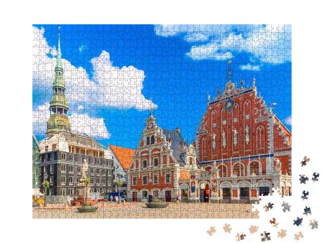 Puzzle de 1000 pièces « Vieille ville avec ses monuments célèbres et sa cathédrale à Riga, Lettonie »