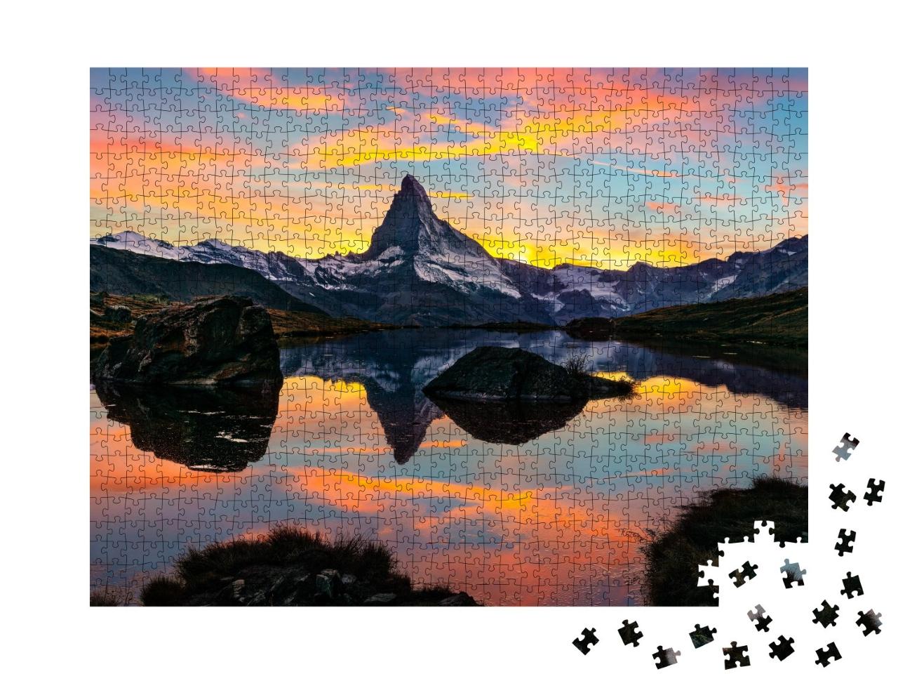 Puzzle de 1000 pièces « Vue matinale sur le lac Stelli au Cervin, Alpes, Suisse »