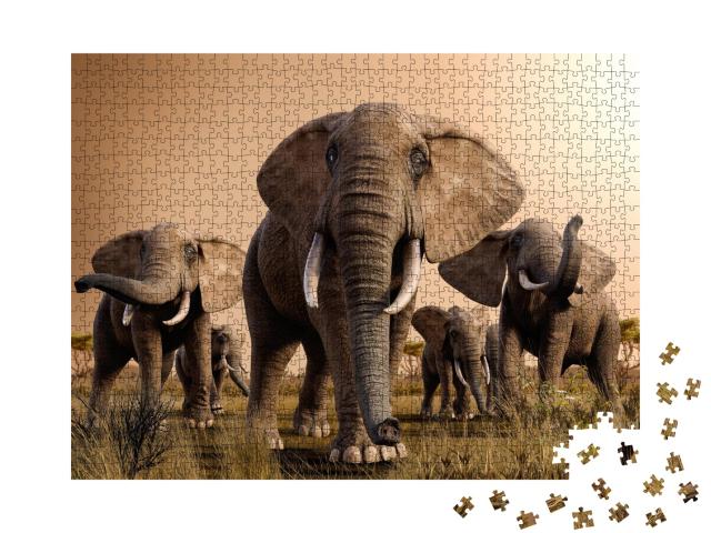 Puzzle de 1000 pièces « Troupeau d'éléphants d'Afrique majestueux »