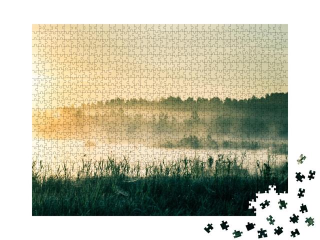 Puzzle de 1000 pièces « Paysage de zones humides avec soleil, Lettonie, Europe du Nord »