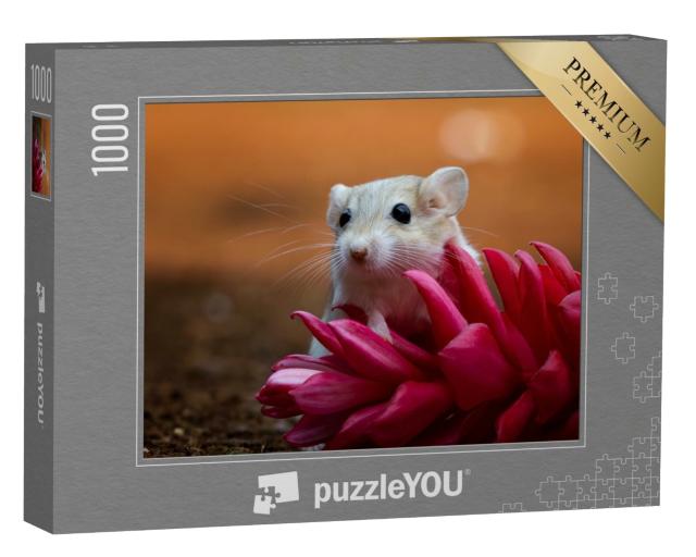 Puzzle de 1000 pièces « Mignonne gerboise sur fleur rose »