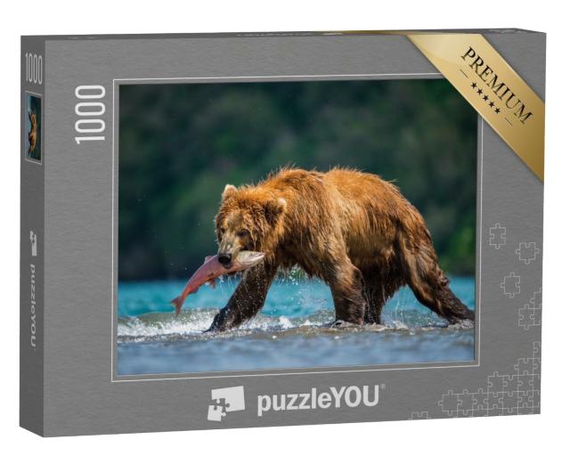Puzzle de 1000 pièces « L'ours brun du Kamtchatka attrape des saumons au lac Kouriles, Kamtchatka »