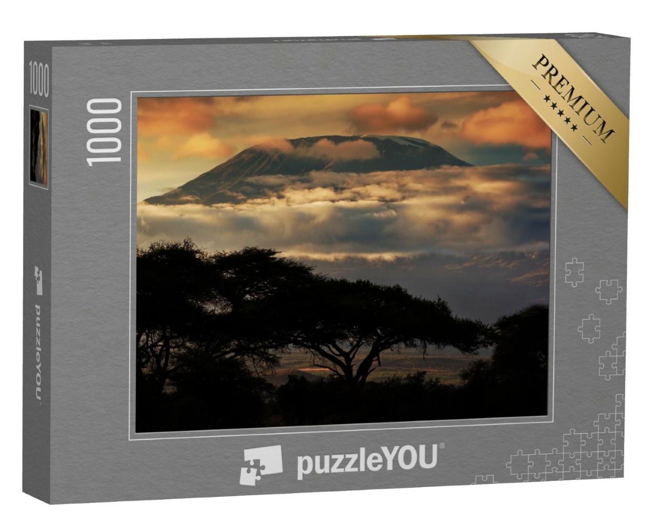 Puzzle de 1000 pièces « Kilimanjaro au coucher du soleil, paysage de savane à Amboseli, Kenya »