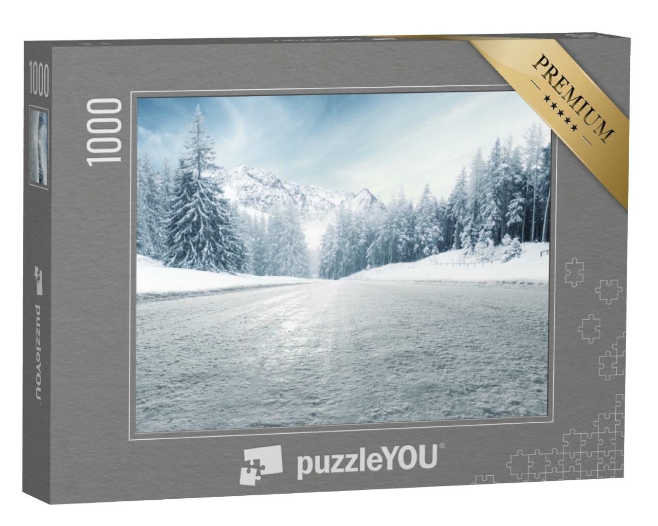 Puzzle de 1000 pièces « Route d'hiver et paysage alpin »