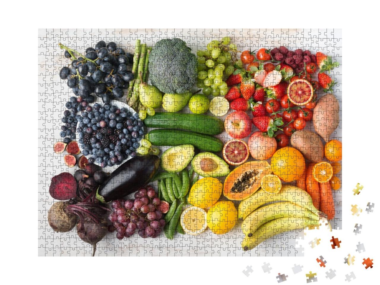 Puzzle de 1000 pièces « Assortiment de fruits et légumes aux couleurs de l'arc-en-ciel »