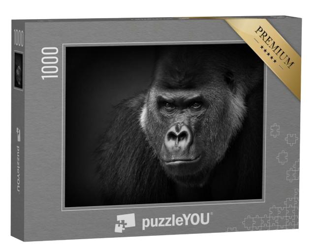 Puzzle de 1000 pièces « Gros plan sur un dos argenté d'apparence dangereuse, gorille »