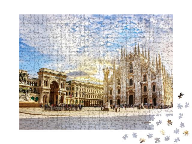 Puzzle de 1000 pièces « Lumière spectaculaire sur la cathédrale de Milan, Italie »