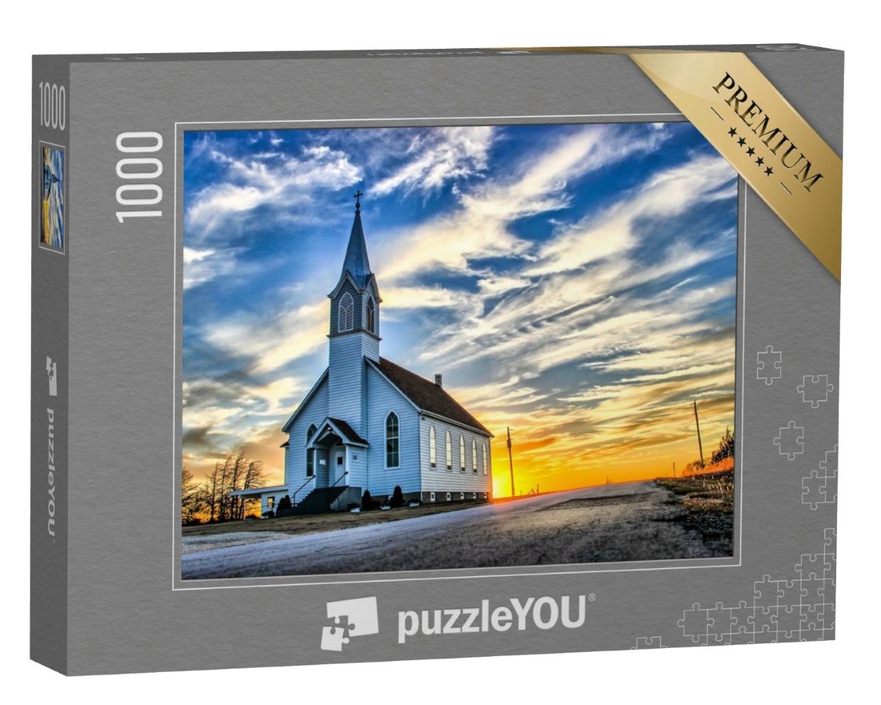 Puzzle de 1000 pièces « Église en bois au crépuscule au Kansas »