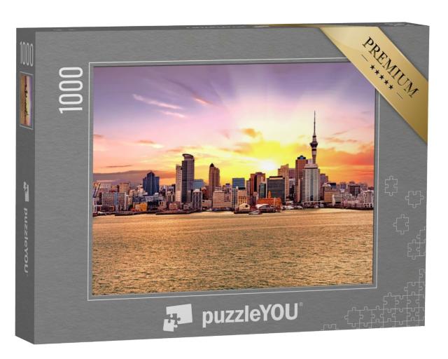 Puzzle de 1000 pièces « Skyline au coucher de soleil doré, Auckland, Nouvelle-Zélande »