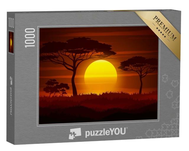 Puzzle de 1000 pièces « Coucher de soleil dans la savane africaine »
