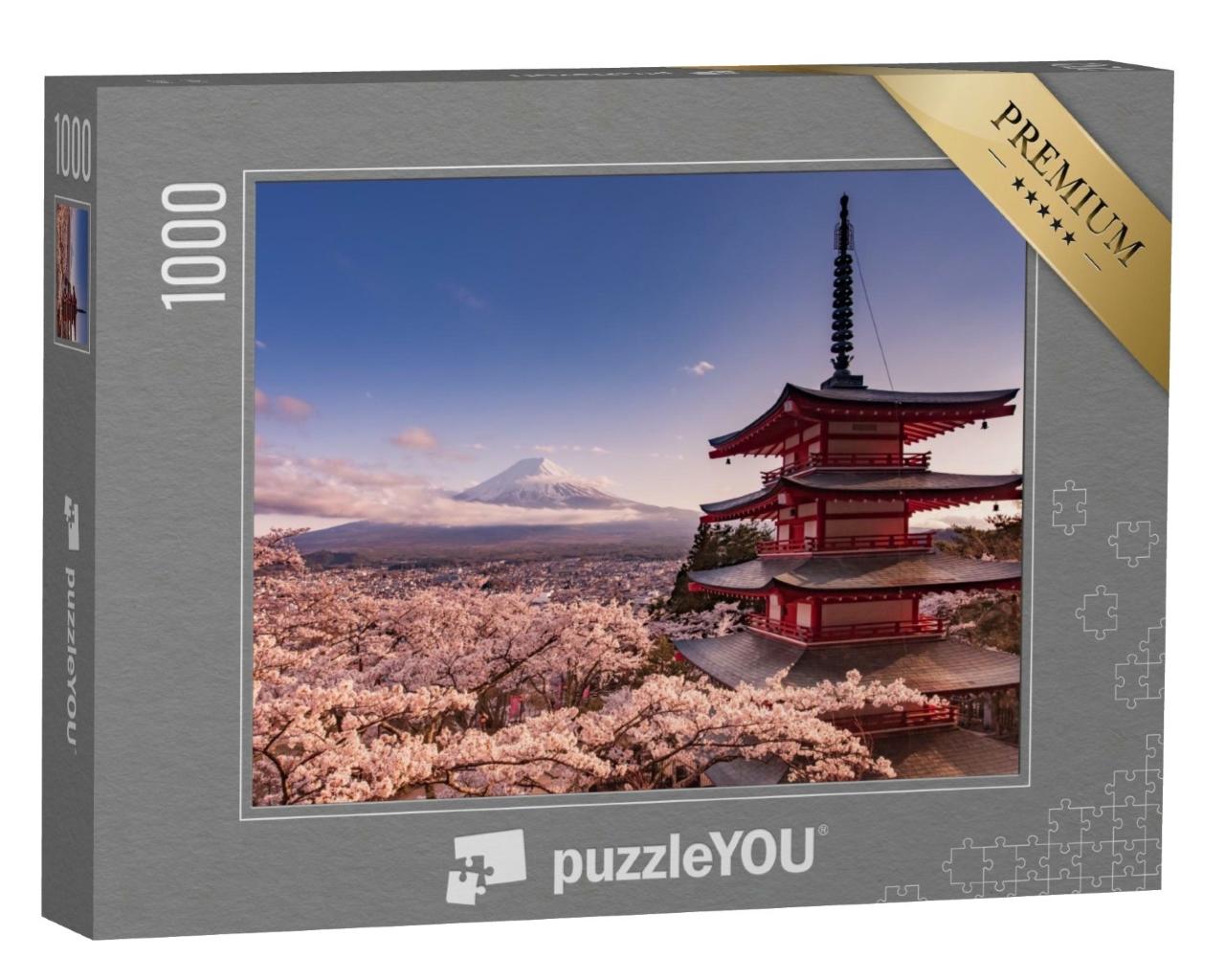 Puzzle de 1000 pièces « Mont Fuji et pagode Chureito avec cerisiers en fleurs, Japon »