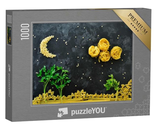 Puzzle de 1000 pièces « Arrangement de pâtes et d'herbes »