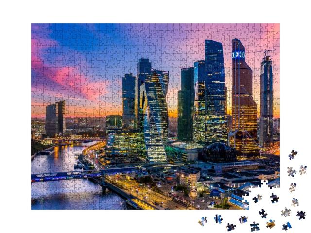Puzzle de 1000 pièces « Vue aérienne de la ville de Moscou avec les gratte-ciel et le skyline, Russie »