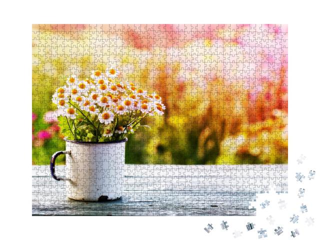 Puzzle de 1000 pièces « Beau jardin avec une composition de marguerites »