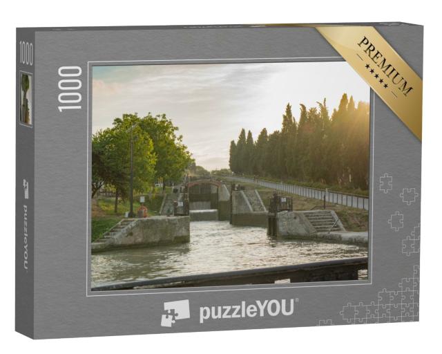 Puzzle de 1000 pièces « Écluses en escalier sur le Canal du Midi près de Béziers, Languedoc-Roussillon »