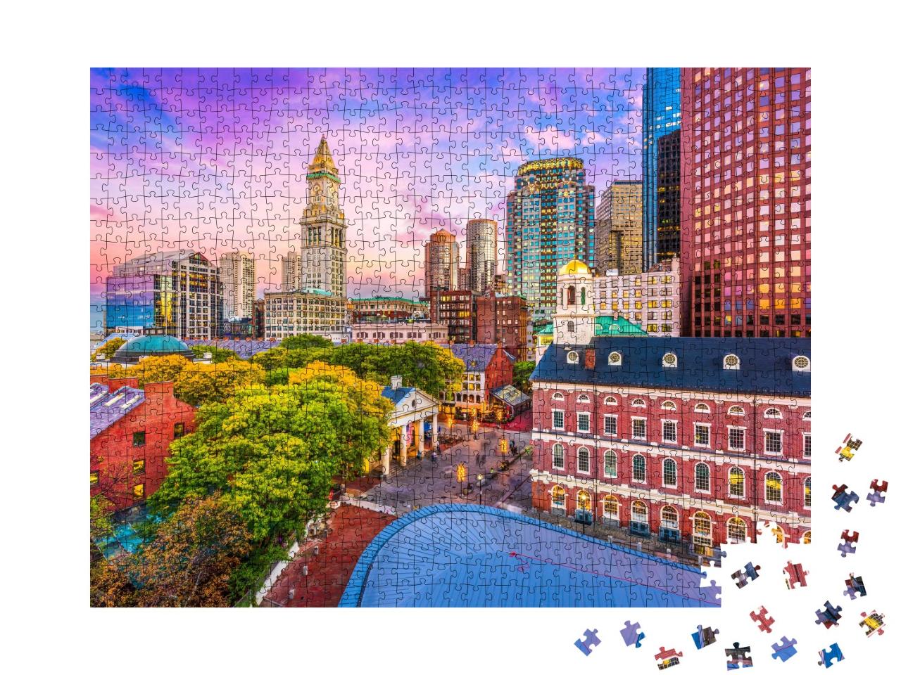 Puzzle de 1000 pièces « Crépuscule sur Boston, Massachusetts »