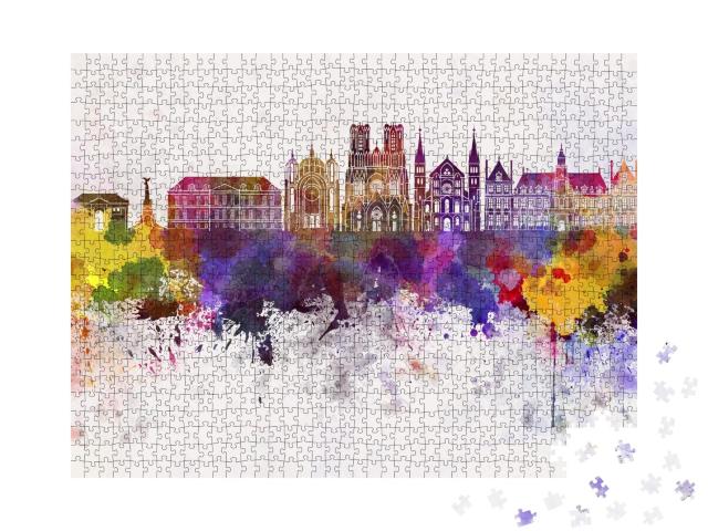 Puzzle de 1000 pièces « Reims Skyline en fond d'aquarelle »