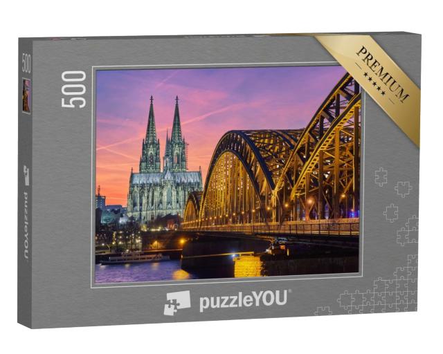Puzzle de 500 pièces « La cathédrale de Cologne et le pont Hohenzollern au coucher du soleil »
