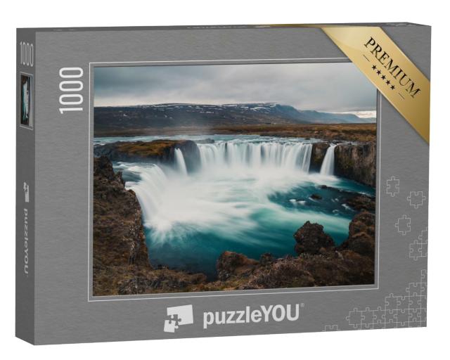 Puzzle de 1000 pièces « Godafoss : célèbre cascade d'Islande, vue depuis la rive en pierre »