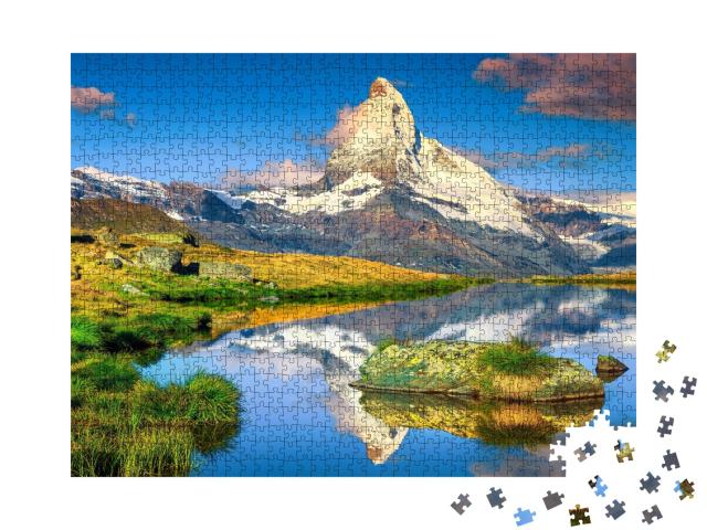 Puzzle de 1000 pièces « Spectaculaire Cervin et magnifique lac de Stelli, Zermatt, Suisse »