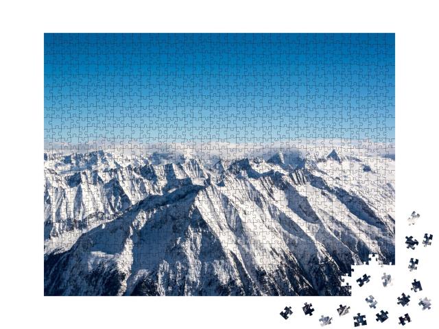 Puzzle de 1000 pièces « Vue panoramique sur les sommets du glacier de Hintertux »