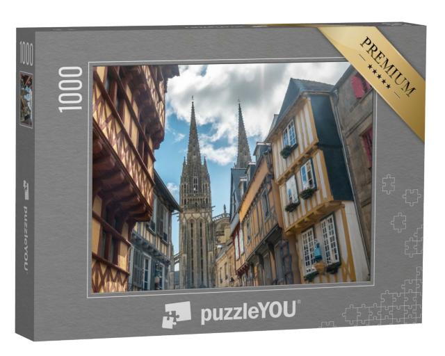 Puzzle de 1000 pièces « Centre historique dans la ville de Quimper et la cathédrale Saint Corentin, département du Finisterre »